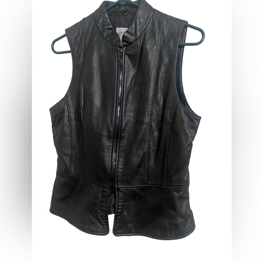 Jacqueline Ferrar Black Leather Sleeveless Zip Vest